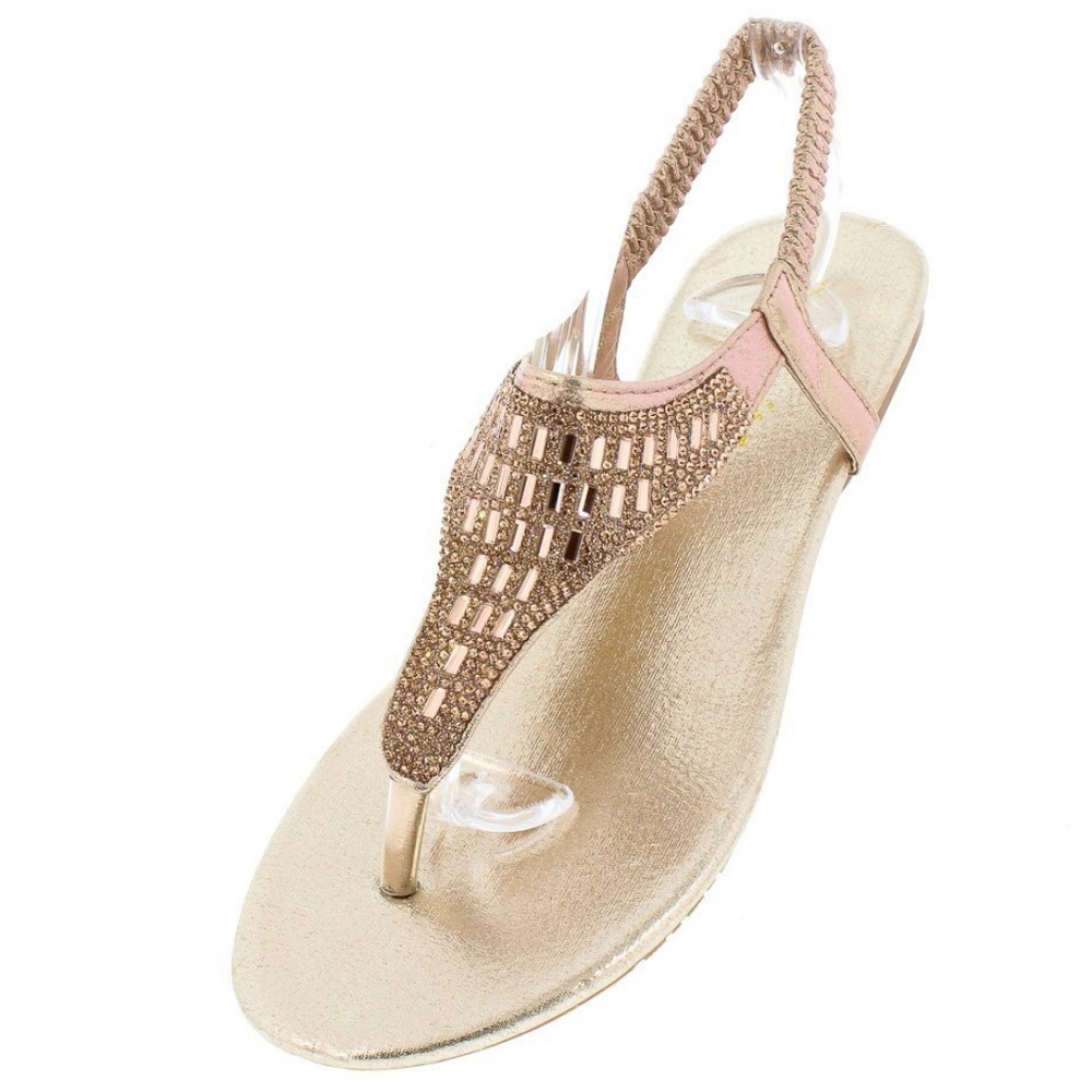 Champagne Rhinestone Thong Sandals